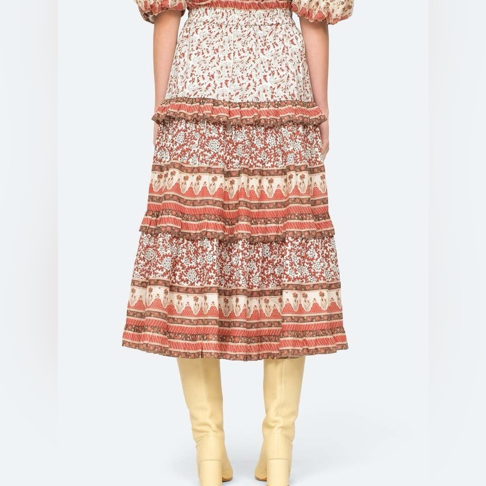 K1. Sea NY New York Ivette Skirt Red Tribal Pattern Maxi Flowy - Picture 2 of 8